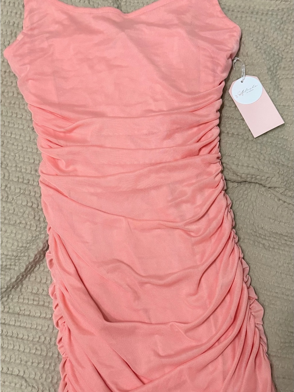 Ruched Midi Dress in Soft Pink - Elegant Bodycon Style